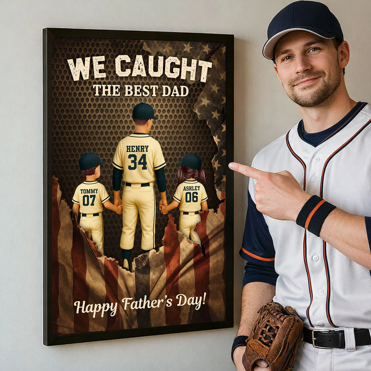 We Caught the Best Dad Baseball Nation Flag - Personalized Poster - Heartfelt Gift for Dad, Husband - Image 4