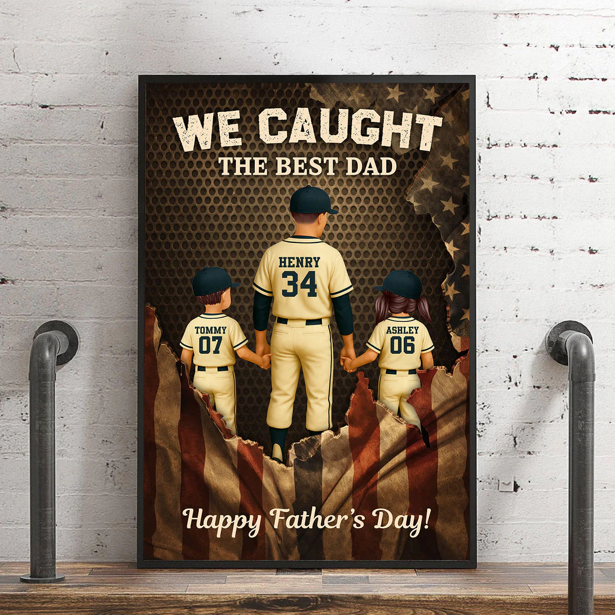 We Caught the Best Dad Baseball Nation Flag - Personalized Poster - Heartfelt Gift for Dad, Husband - Image 5