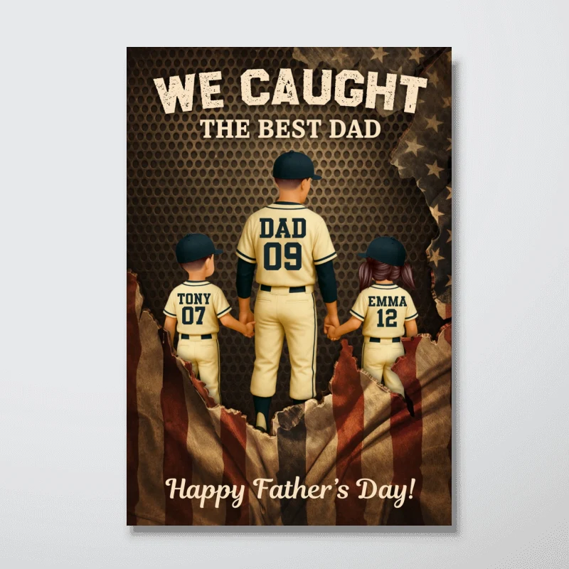 We Caught the Best Dad Baseball Nation Flag - Personalized Poster - Heartfelt Gift for Dad, Husband - Image 9