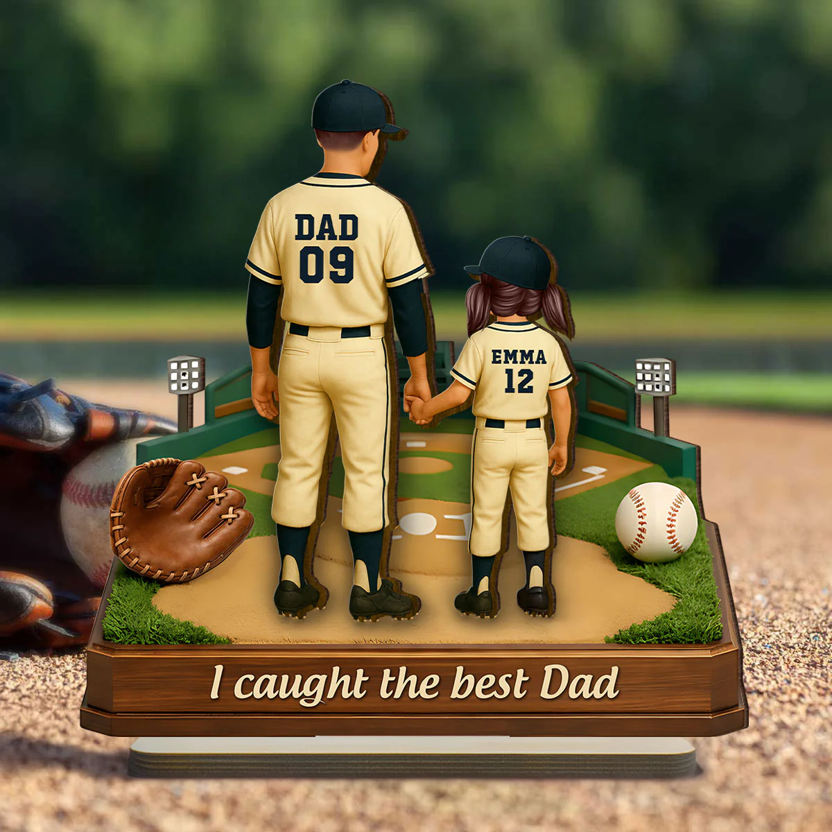 We Caught The Best Dad Baseball - Personalized 2-Layered Wooden Plaque - Heartfelt Gift For Dad, Grandpa - Image 2