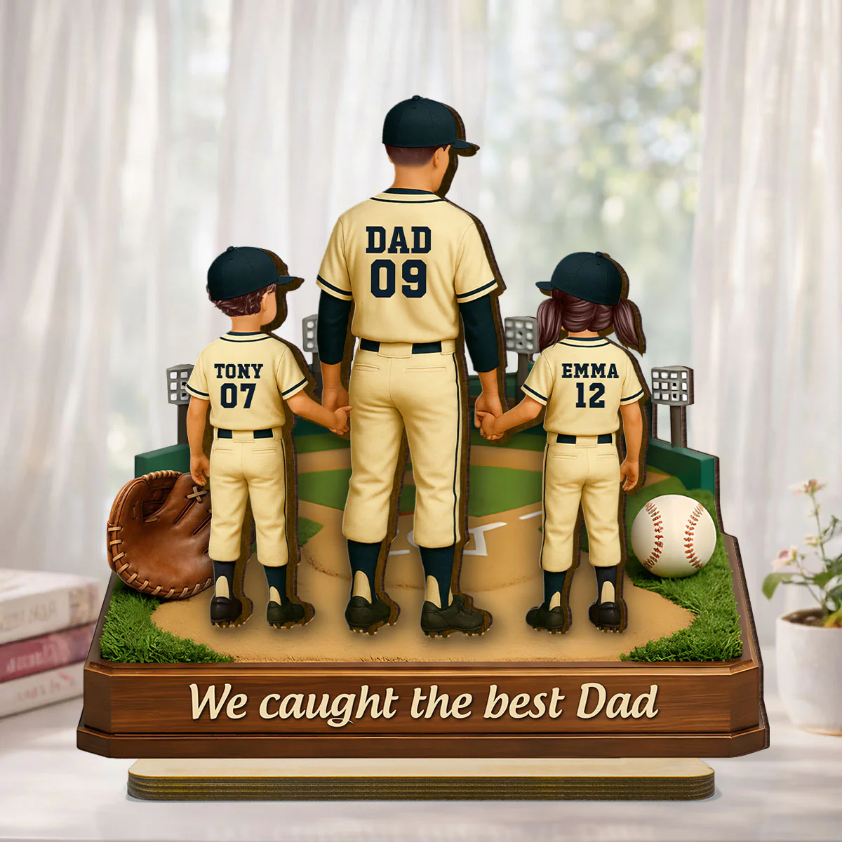 We Caught The Best Dad Baseball - Personalized 2-Layered Wooden Plaque - Heartfelt Gift For Dad, Grandpa - Image 5