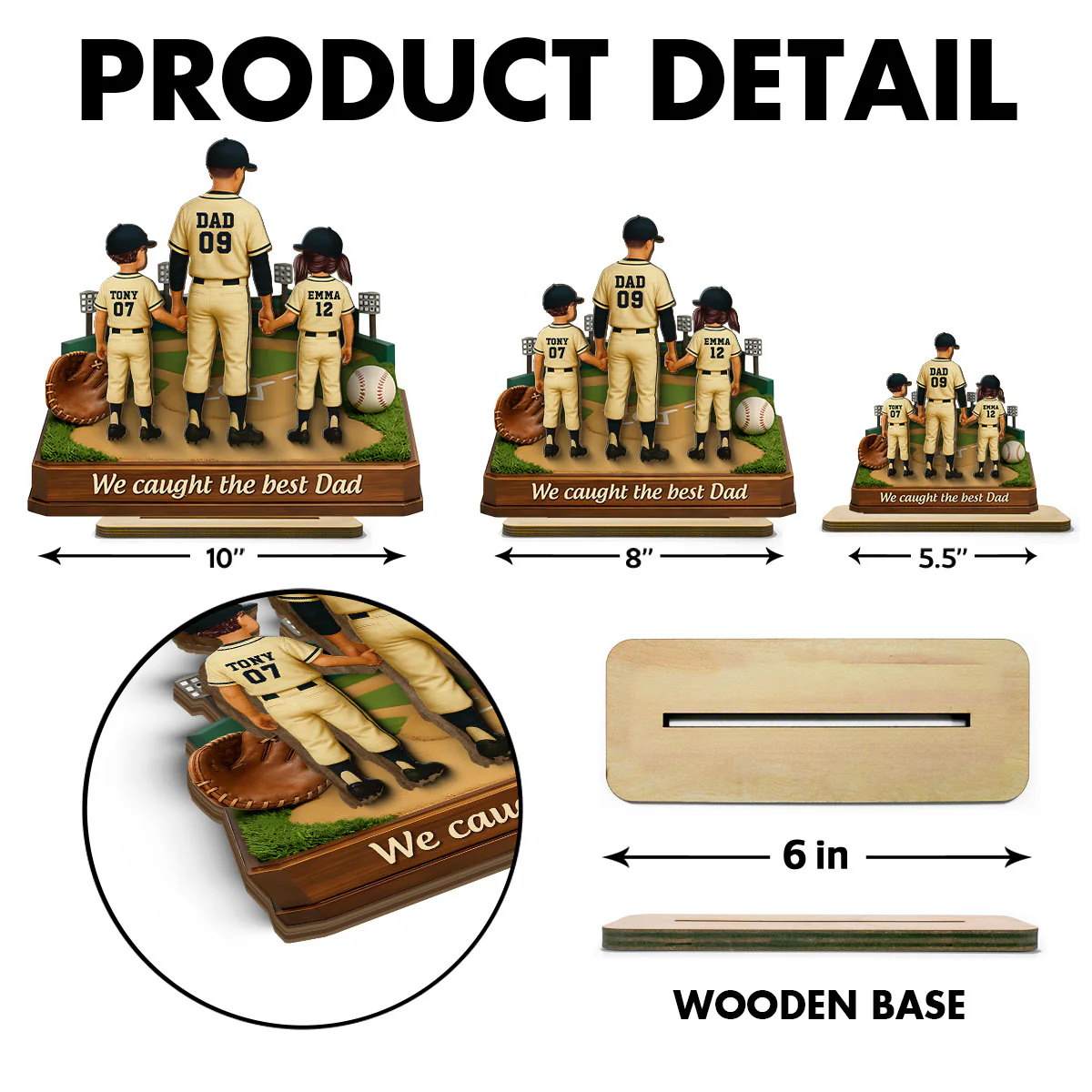 We Caught The Best Dad Baseball - Personalized 2-Layered Wooden Plaque - Heartfelt Gift For Dad, Grandpa - Image 8