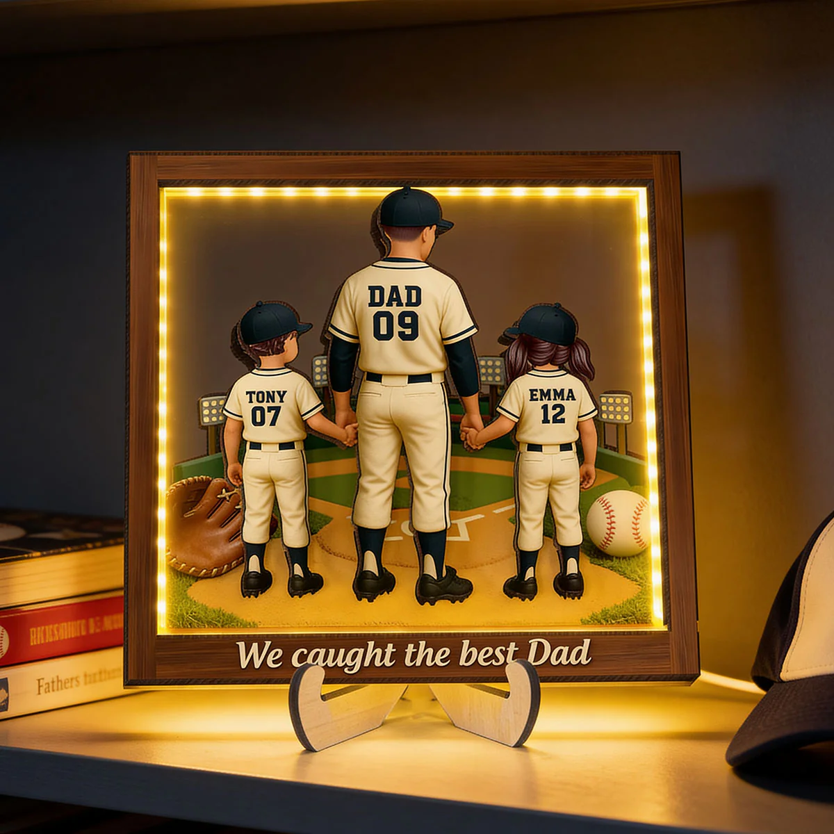 We Caught The Best Dad Baseball - Personalized Wooden Frame With LED - Heartfelt Gift For Baseball Dad - Image 6
