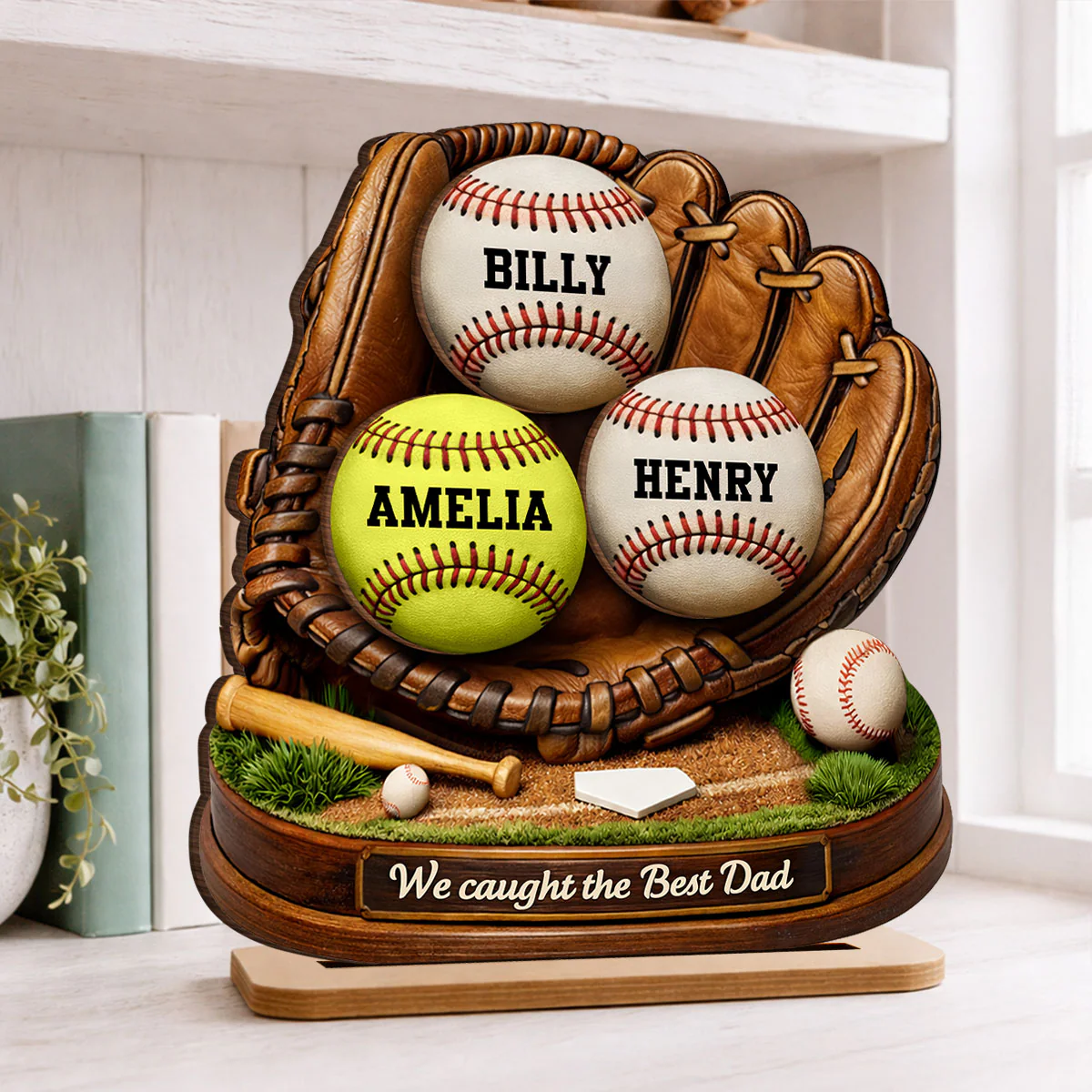 We Caught the Best Dad Baseball Softball - Personalized 2-Layered Wooden Plaque - Heartfelt Gift for Dad - Image 4