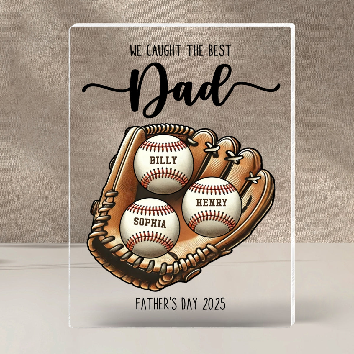 We Caught The Best Dad Baseball, Softball Personalized Acrylic Block Plaque, Custom Kid's Name, Father’s Day Gift For Husband, Gift For Dad - Image 8