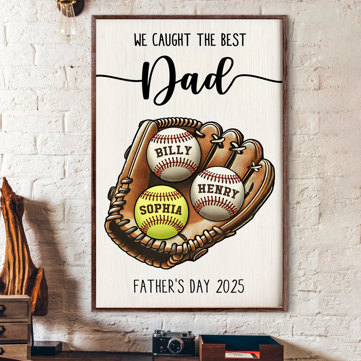 We Caught The Best Dad Baseball, Softball Personalized Poster, Custom Kid's Name, Father’s Day Gift For Husband, Gift For Dad