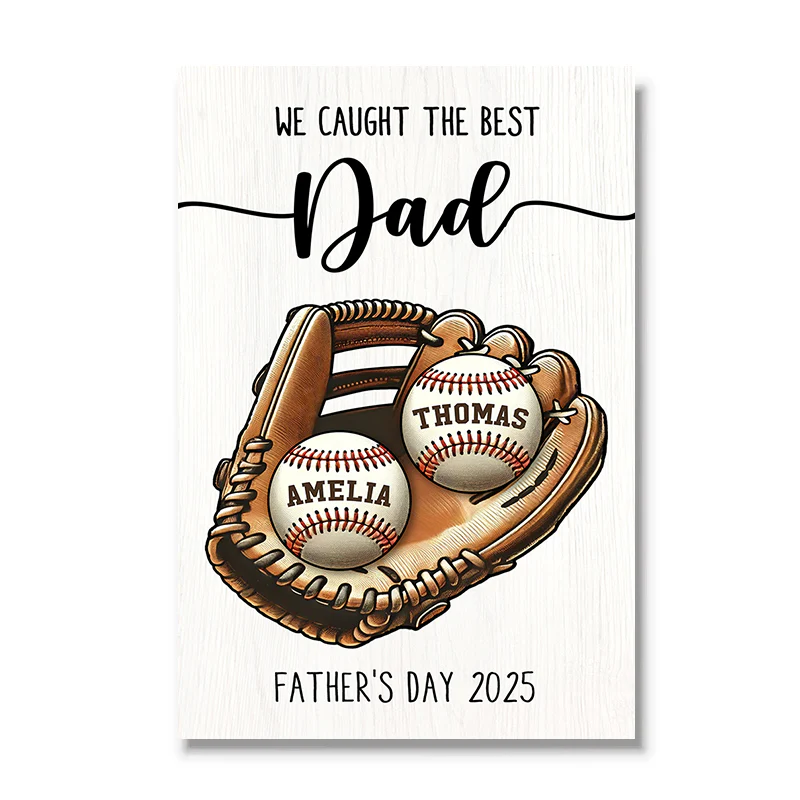 We Caught The Best Dad Baseball, Softball Personalized Poster, Custom Kid's Name, Father’s Day Gift For Husband, Gift For Dad - Image 2