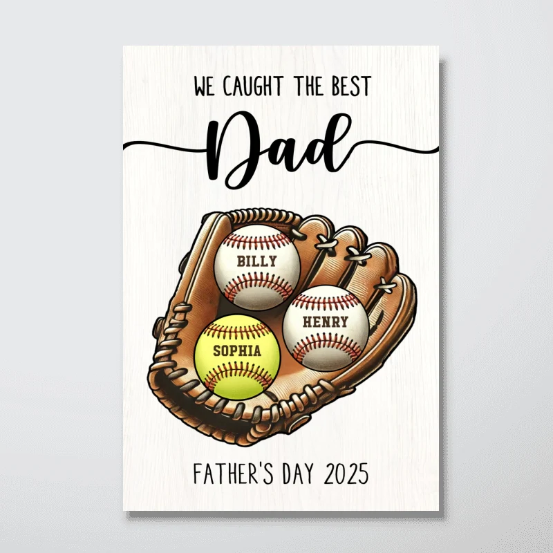 We Caught The Best Dad Baseball, Softball Personalized Poster, Custom Kid's Name, Father’s Day Gift For Husband, Gift For Dad - Image 6