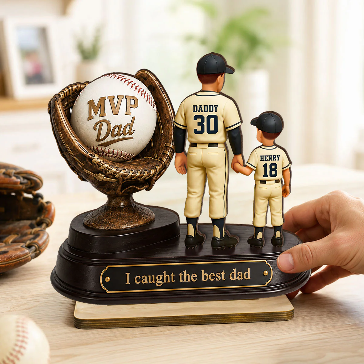We Caught the Best Dad Baseball Trophy - Personalized 2-Layered Wooden Plaque - Gift for Dad, Husband