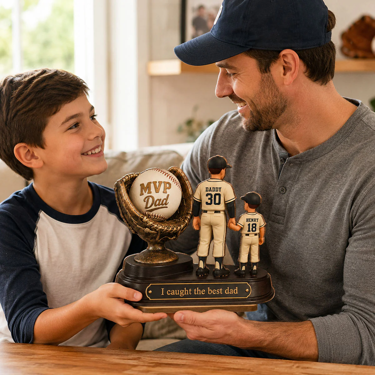 We Caught the Best Dad Baseball Trophy - Personalized 2-Layered Wooden Plaque - Gift for Dad, Husband - Image 8