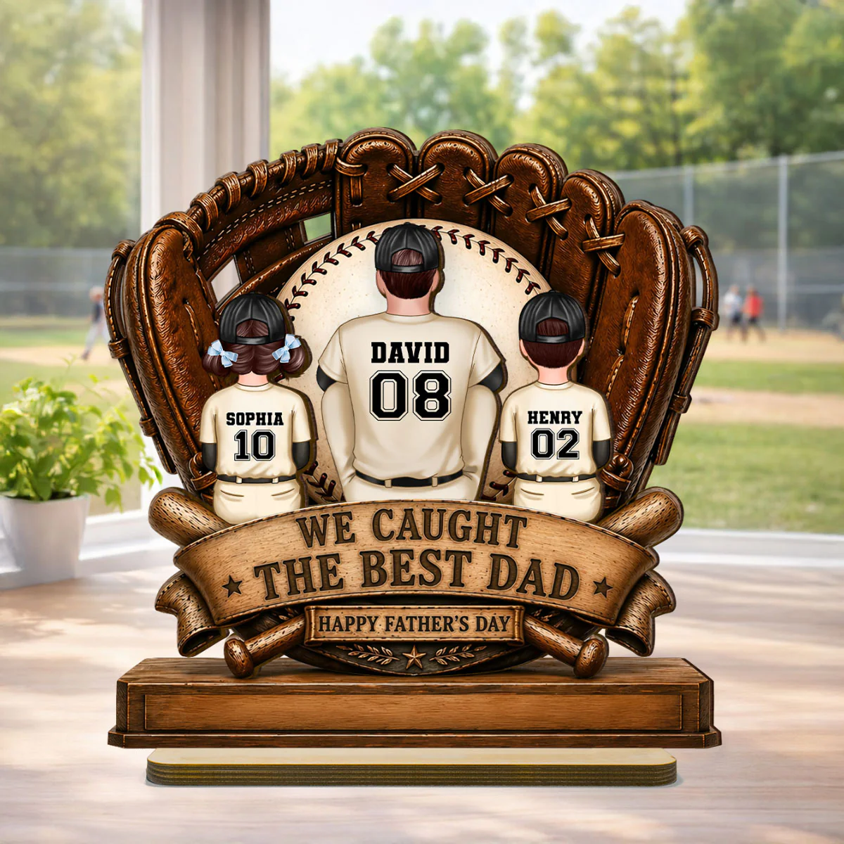 We Caught the Best Dad Fathers & Children Sitting - Personalized 2-Layered Wooden Plaque - Gift for Husband, Dad - Image 2