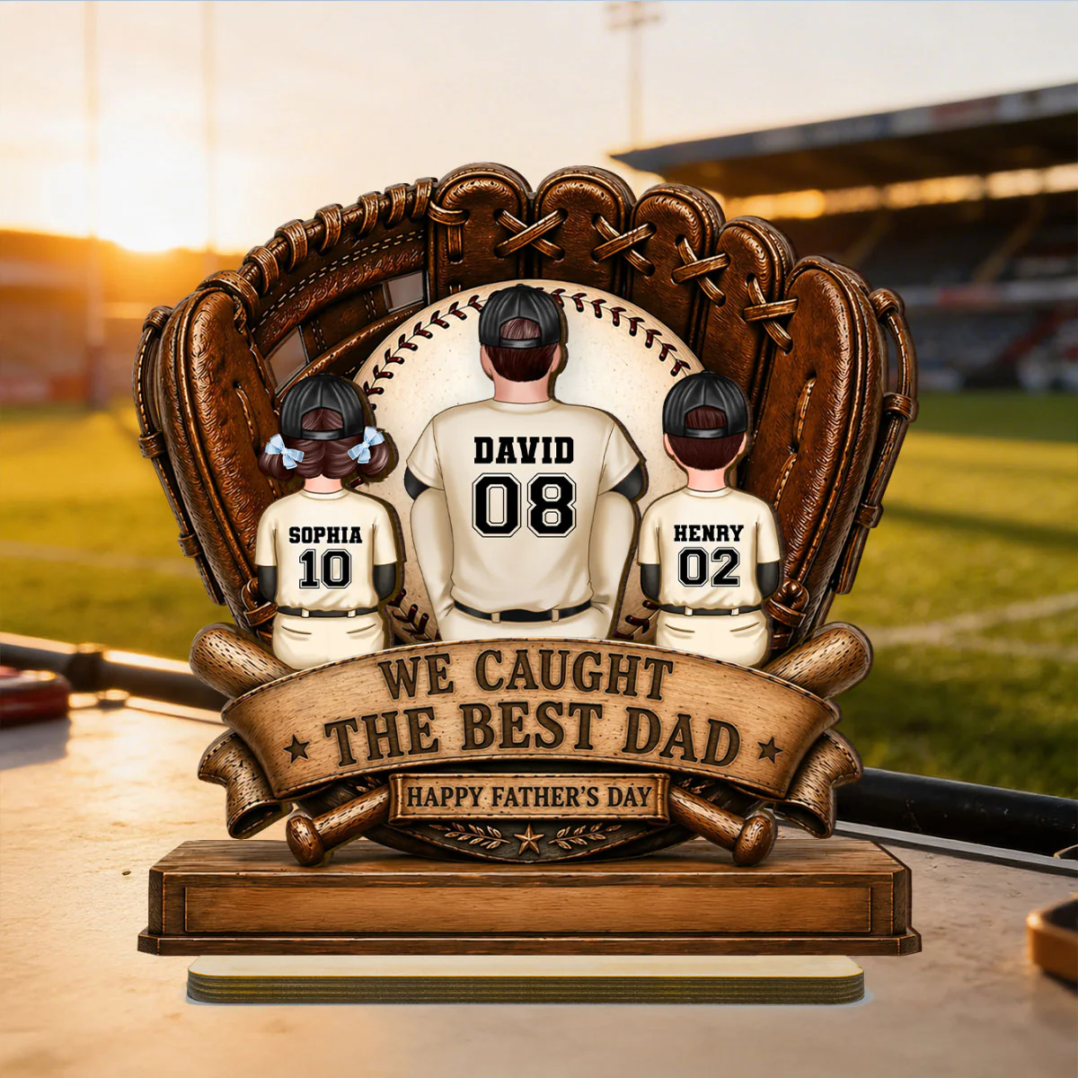 We Caught the Best Dad Fathers & Children Sitting - Personalized 2-Layered Wooden Plaque - Gift for Husband, Dad - Image 6