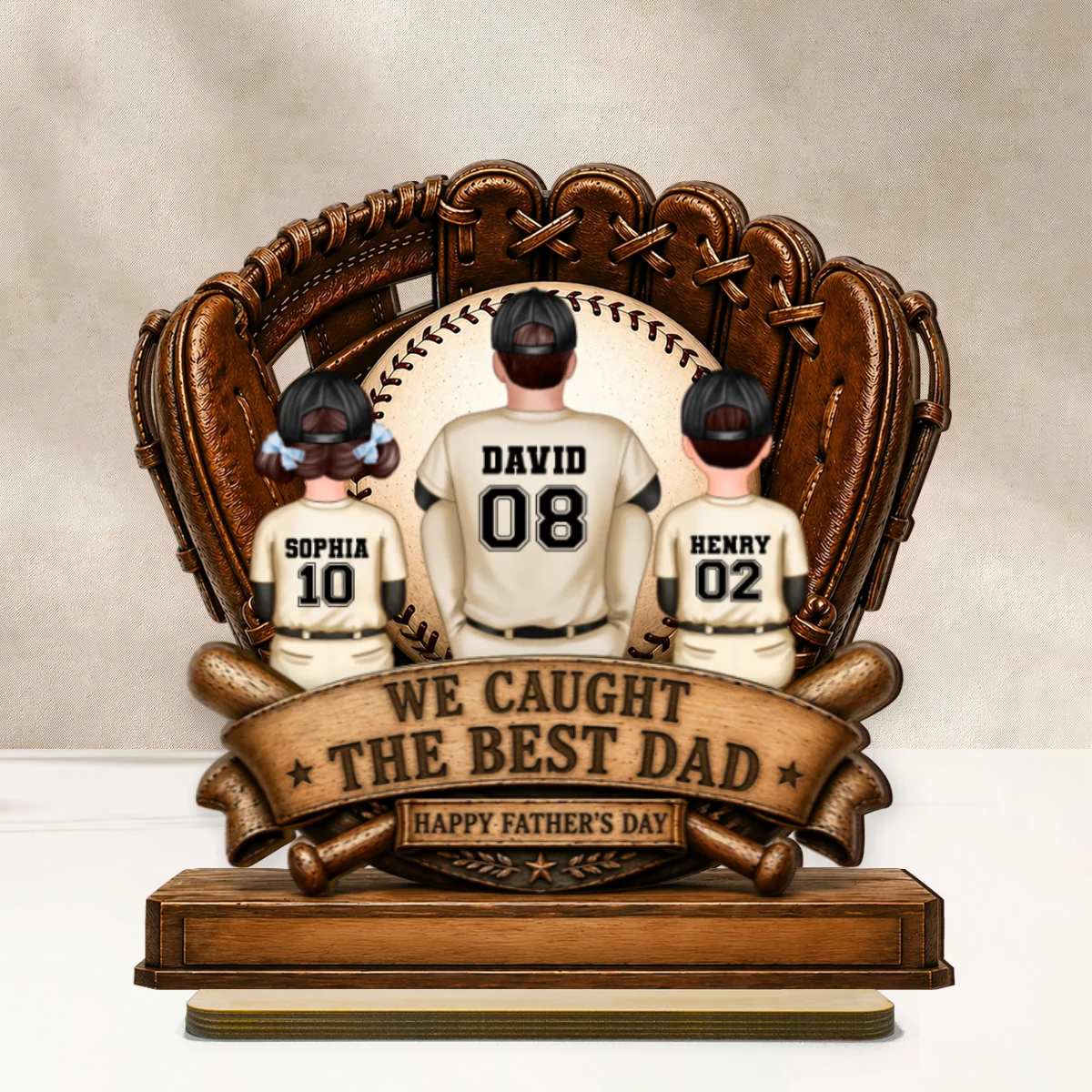 We Caught the Best Dad Fathers & Children Sitting - Personalized 2-Layered Wooden Plaque - Gift for Husband, Dad - Image 9