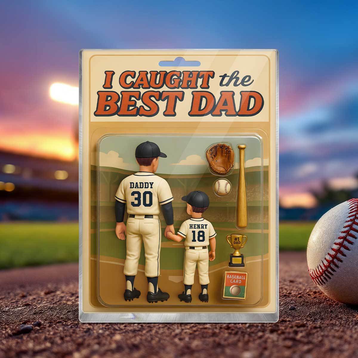 We Caught the Best Dad, Grandpa Baseball Custom Figure Personalized Acrylic Block Plaque - Image 2