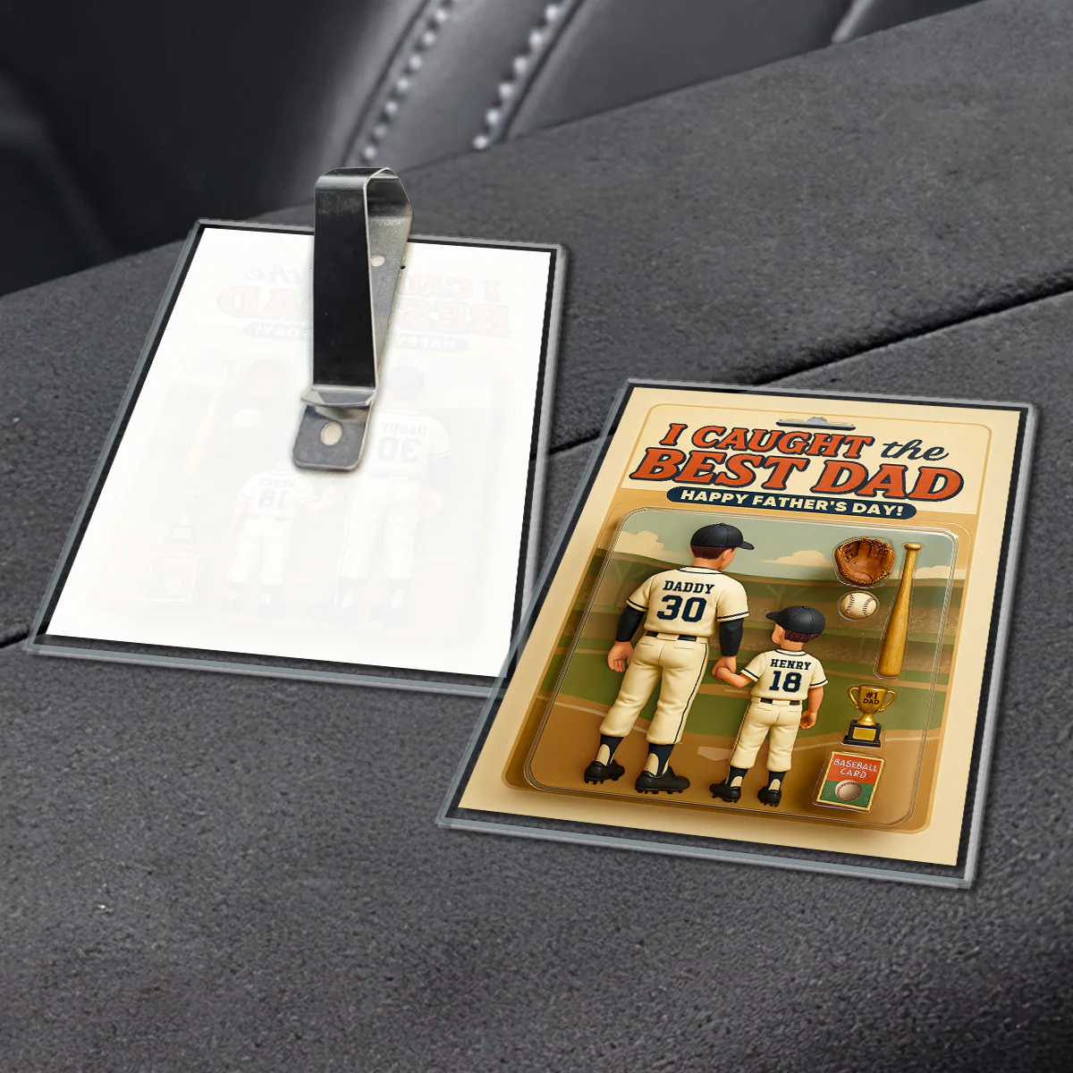 We Caught the Best Dad, Grandpa Baseball Custom Figure Personalized Acrylic Car Visor Clip, Father's Day Gift for Dad, Gift for Husband - Image 5