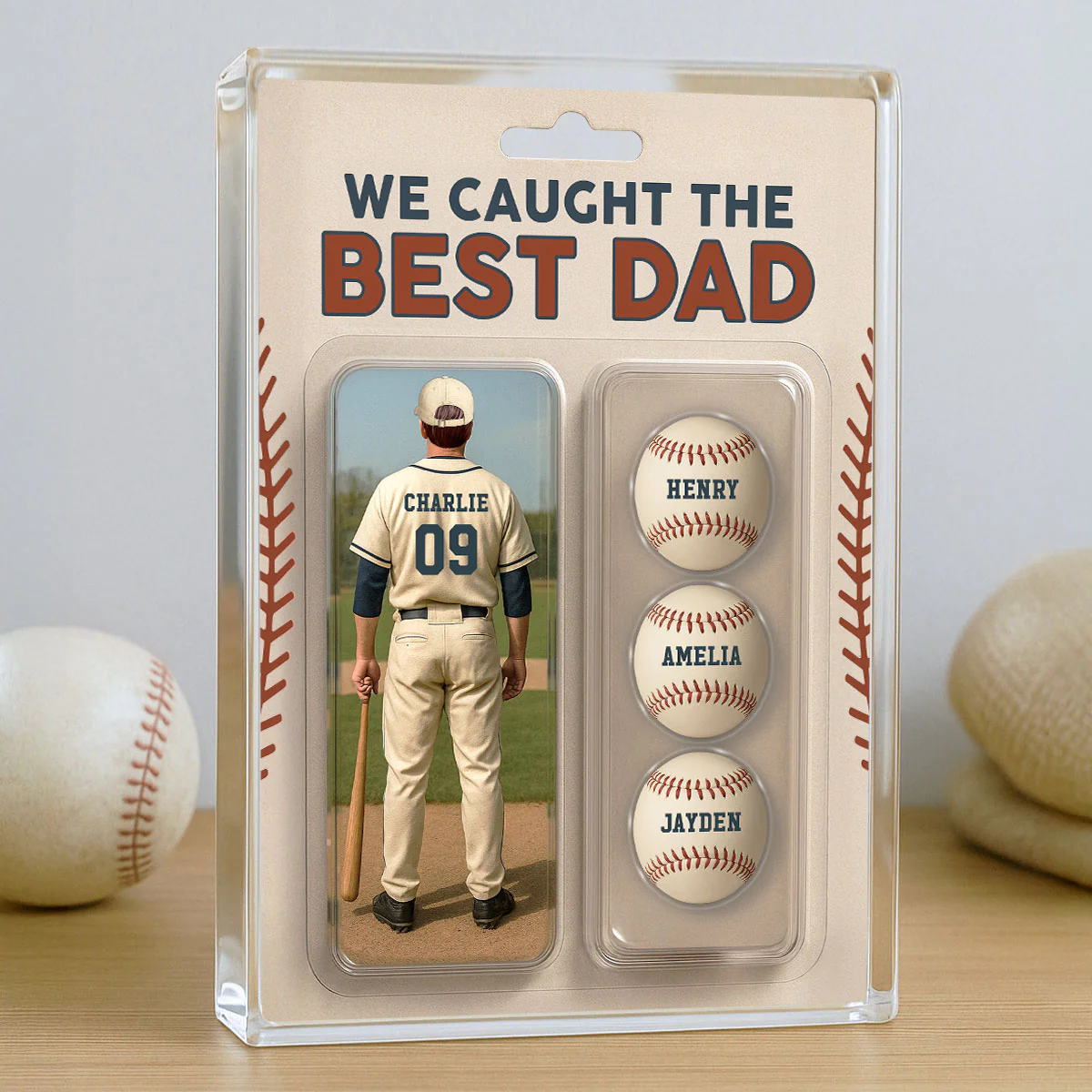 We Caught The Best Dad Grandpa Baseball Lover Realistic Figure Style Personalized Acrylic Block Plaque - Image 2
