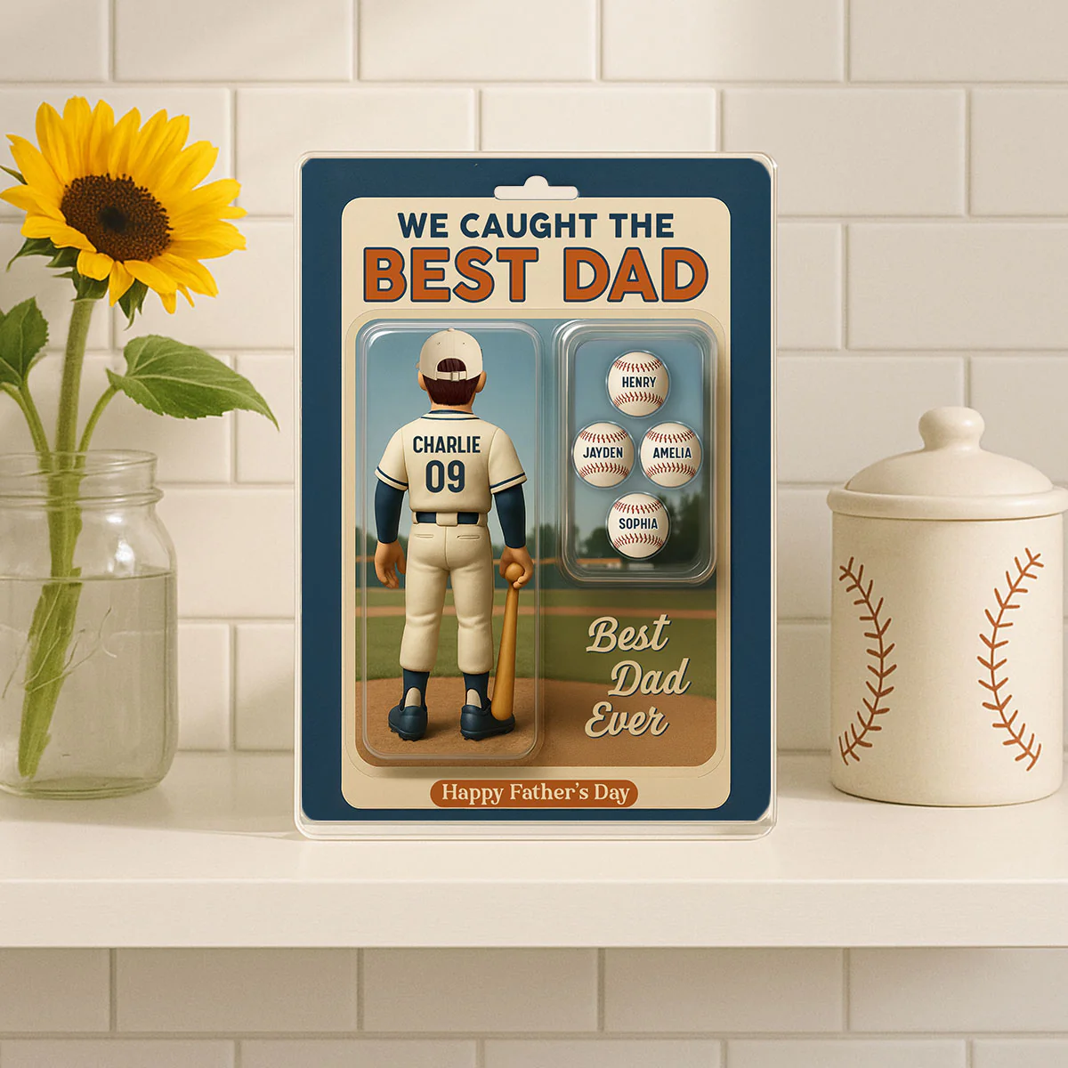 We Caught The Best Dad Grandpa Cartoon Baseball Lover Toy Box Figure Style Personalized Acrylic Block Plaque