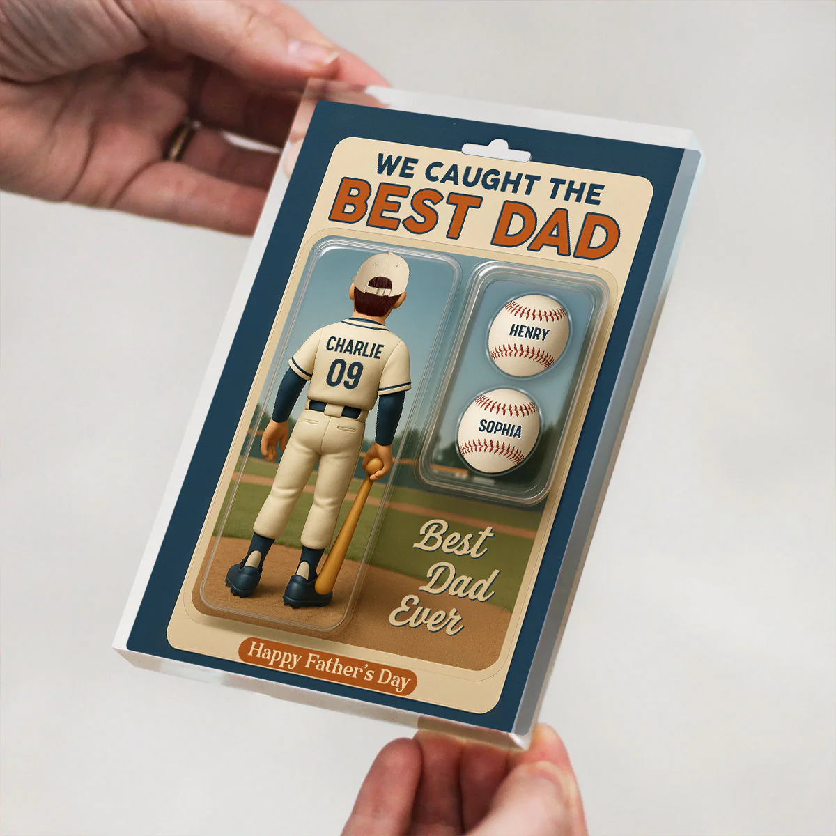 We Caught The Best Dad Grandpa Cartoon Baseball Lover Toy Box Figure Style Personalized Acrylic Block Plaque - Image 13