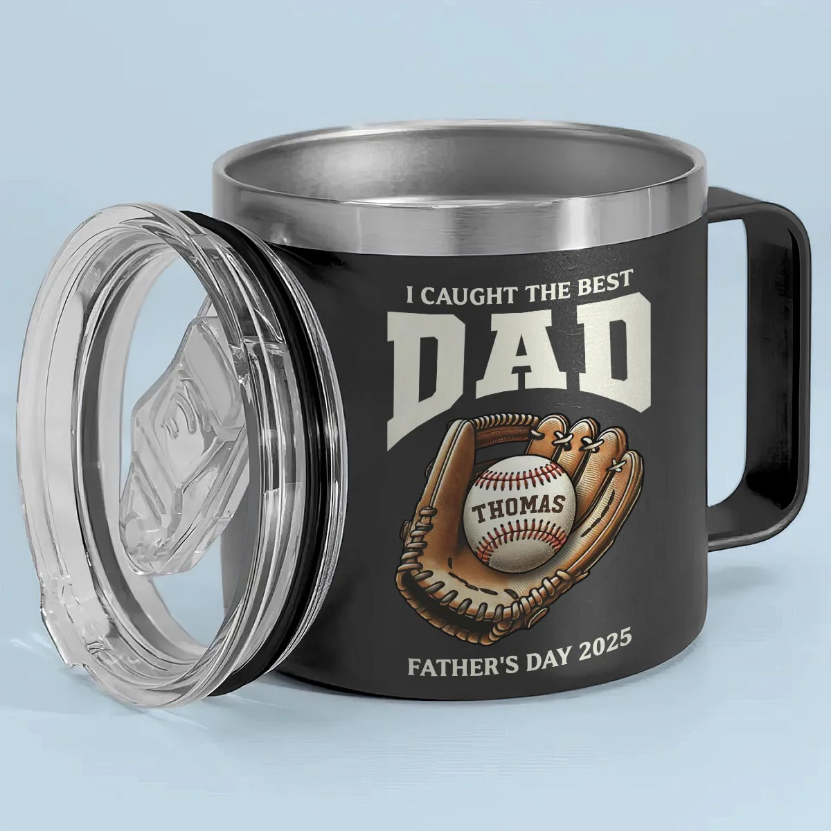 We Caught The Best Dad Baseball Personalized Stainless Steel Tumbler With Handle| Coolest Father's Day Gift For Dad - Image 4