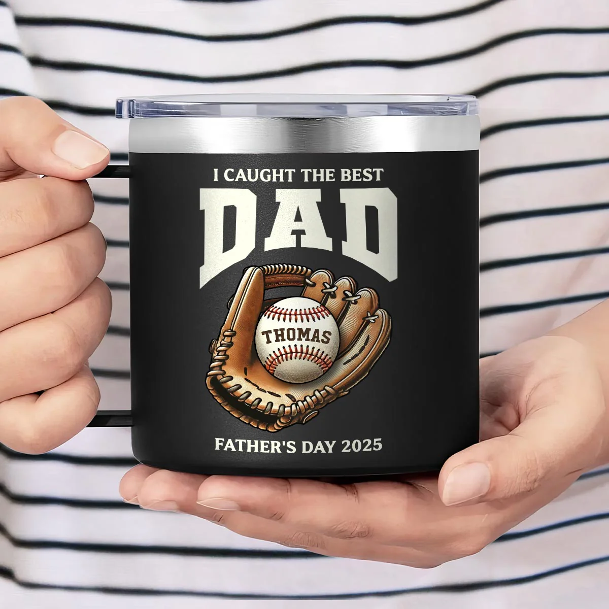 We Caught The Best Dad Baseball Personalized Stainless Steel Tumbler With Handle| Coolest Father's Day Gift For Dad - Image 5