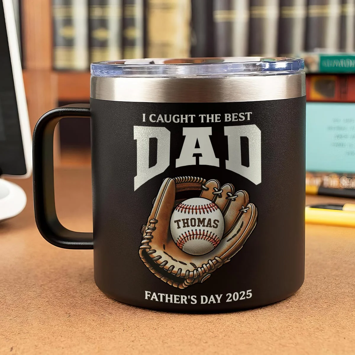 We Caught The Best Dad Baseball Personalized Stainless Steel Tumbler With Handle| Coolest Father's Day Gift For Dad - Image 7
