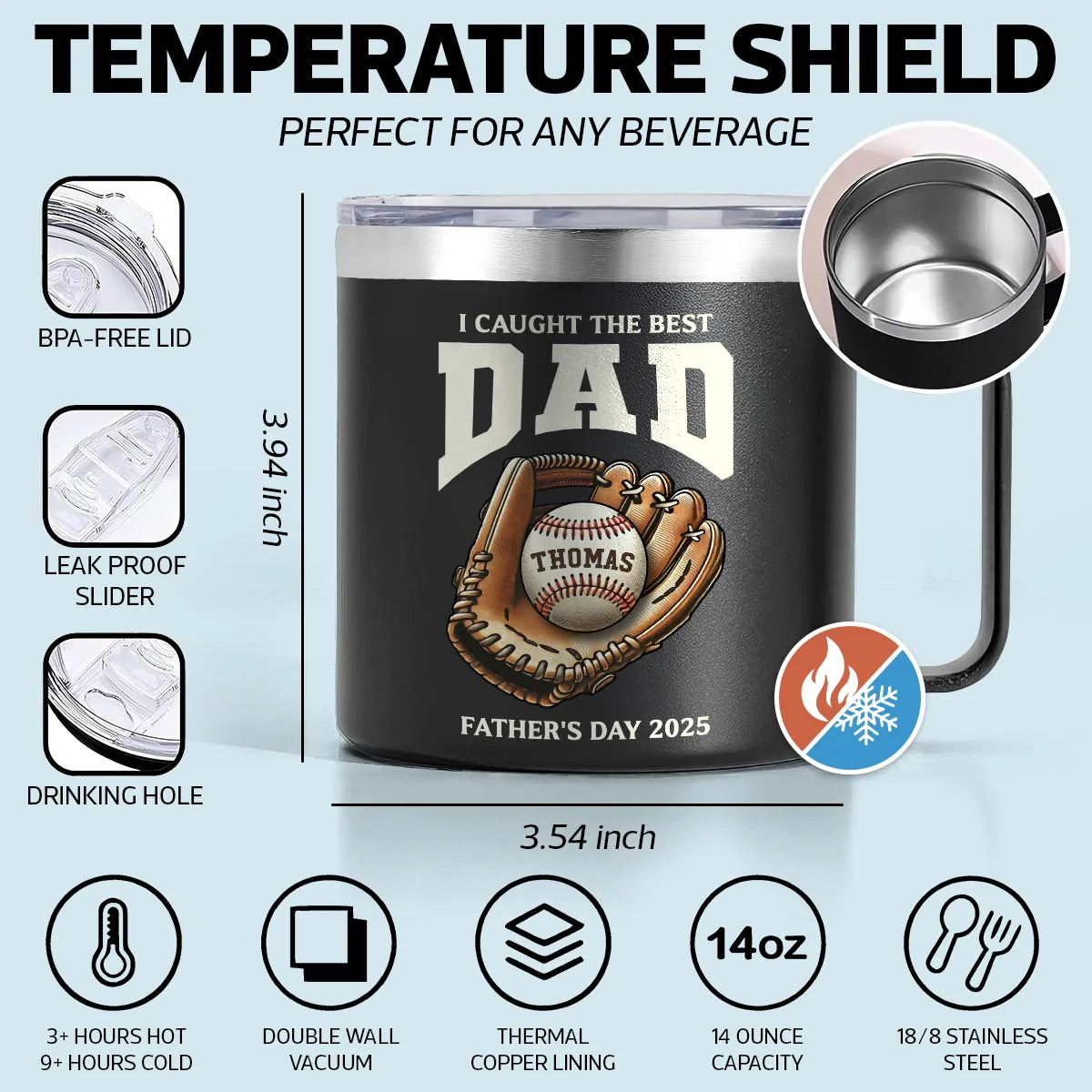 We Caught The Best Dad Baseball Personalized Stainless Steel Tumbler With Handle| Coolest Father's Day Gift For Dad - Image 8