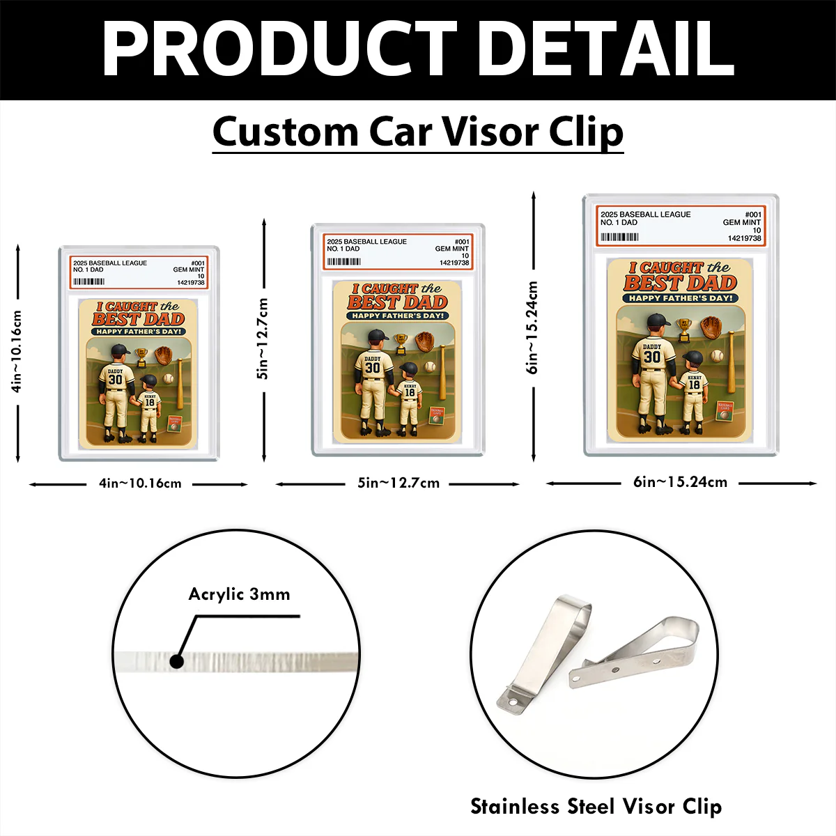 We Caught the Best Dad Trading Card Personalized Acrylic Car Visor Clip, Father's Day Gift for Baseball Dad - Image 6