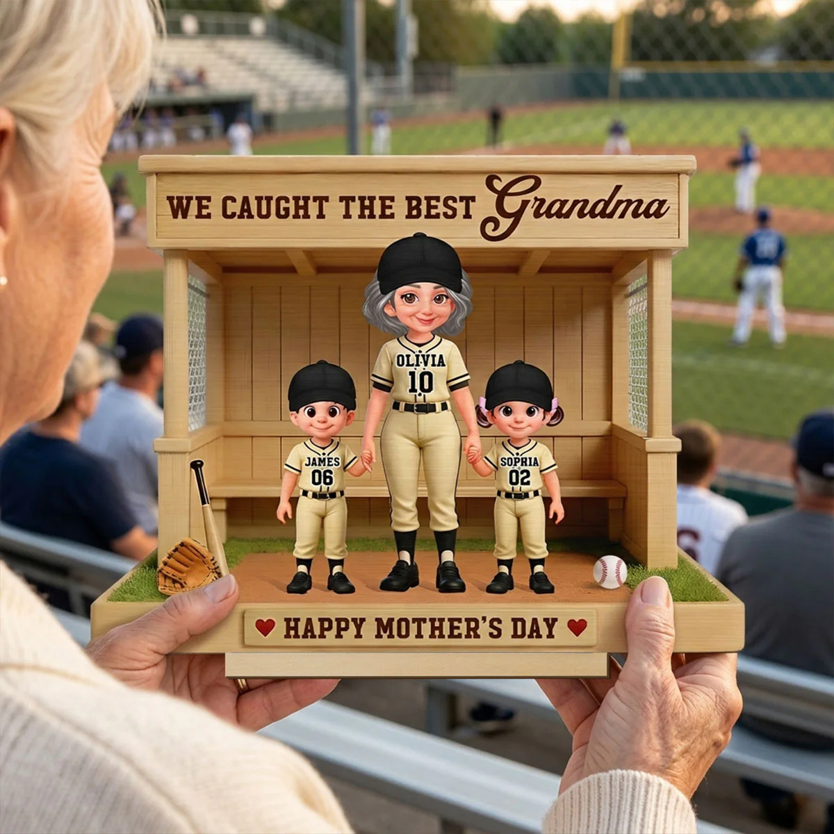 We Caught The Best Grandma Baseball Dugout - Personalized 2-Layered Wooden Plaque - Mother's Day Gift For Baseball Grandma, Mom - Image 8
