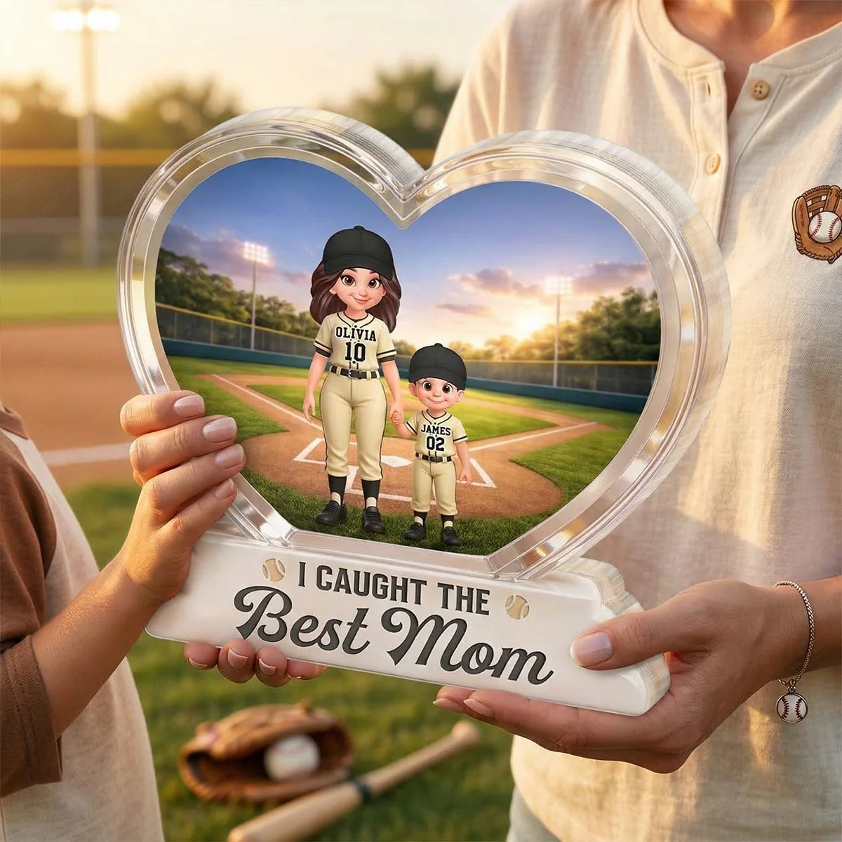 We Caught The Best Mom Baseball 2D Flat - Personalized Acrylic Block Plaque - Mother's Day Gift For Baseball Mom - Image 3