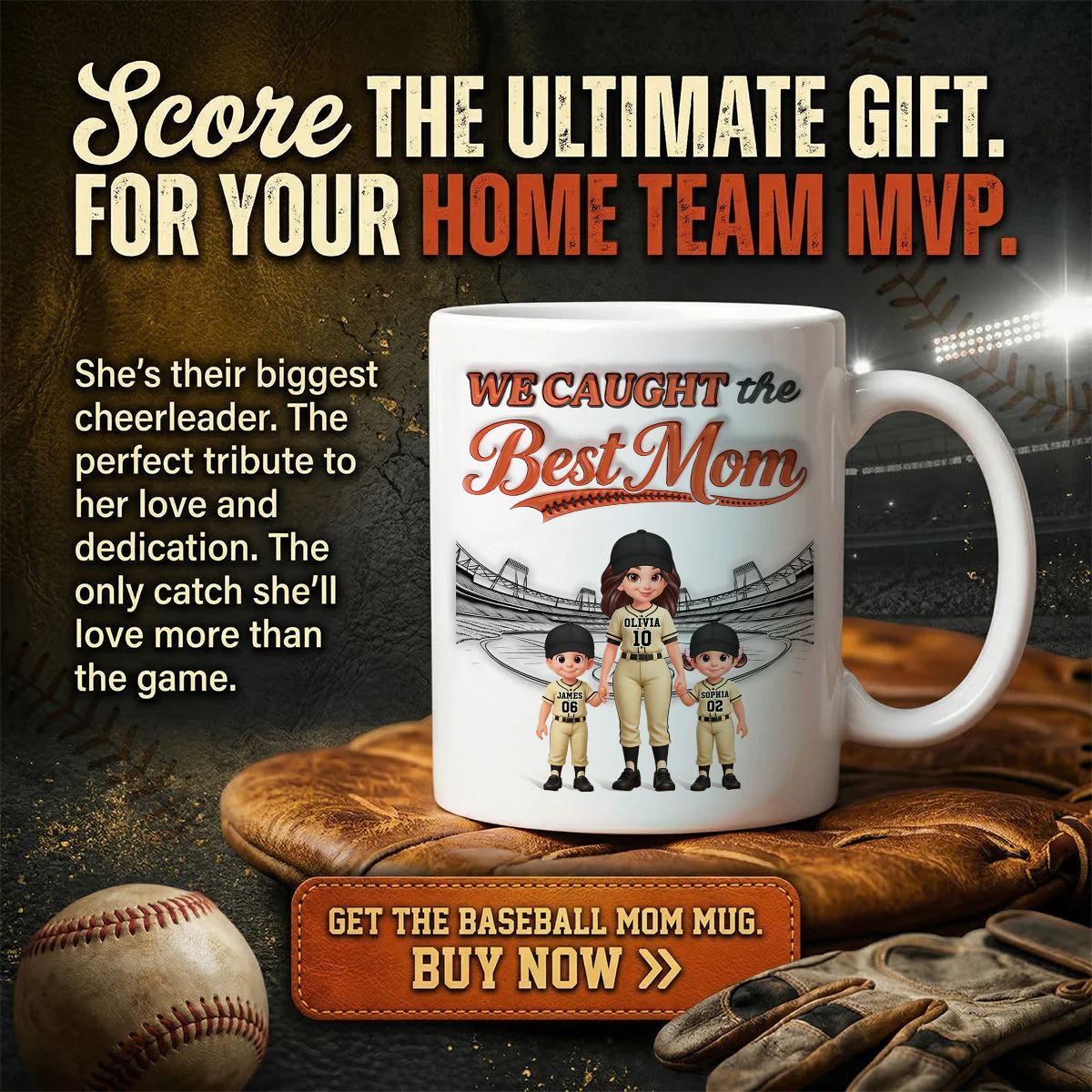We Caught The Best Mom Baseball 2D Flat - Personalized Mug - Mother's Day Gift For Baseball Mom - Image 7