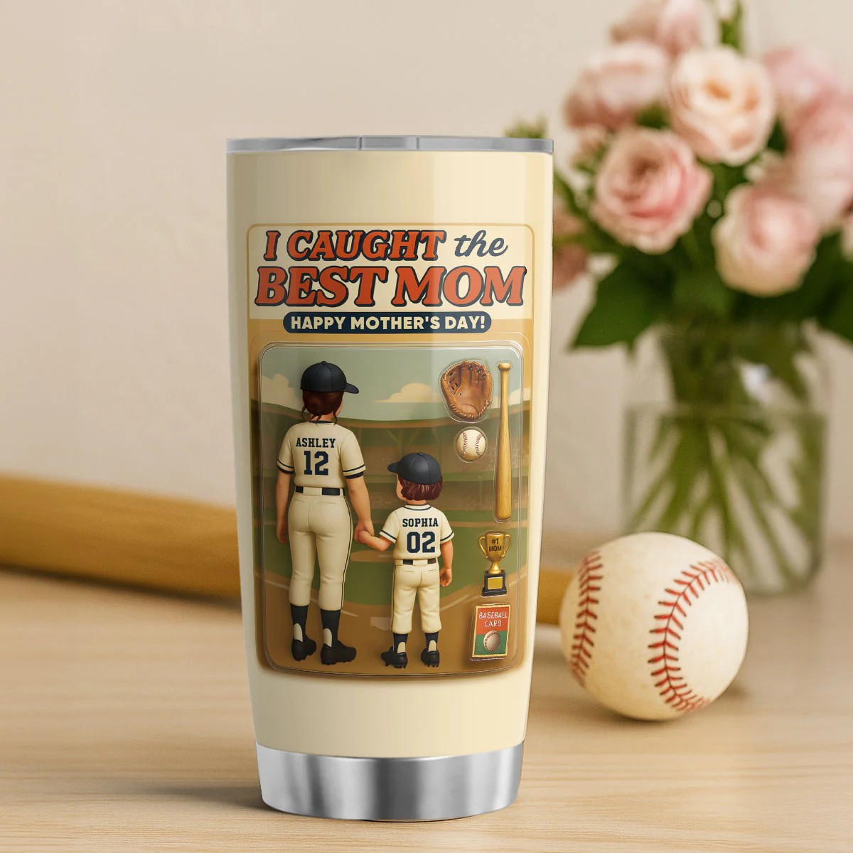 We Caught the Best Mom Baseball Custom Figure Personalized Tumbler, Gift for Mom, Gift for Wife - Image 2
