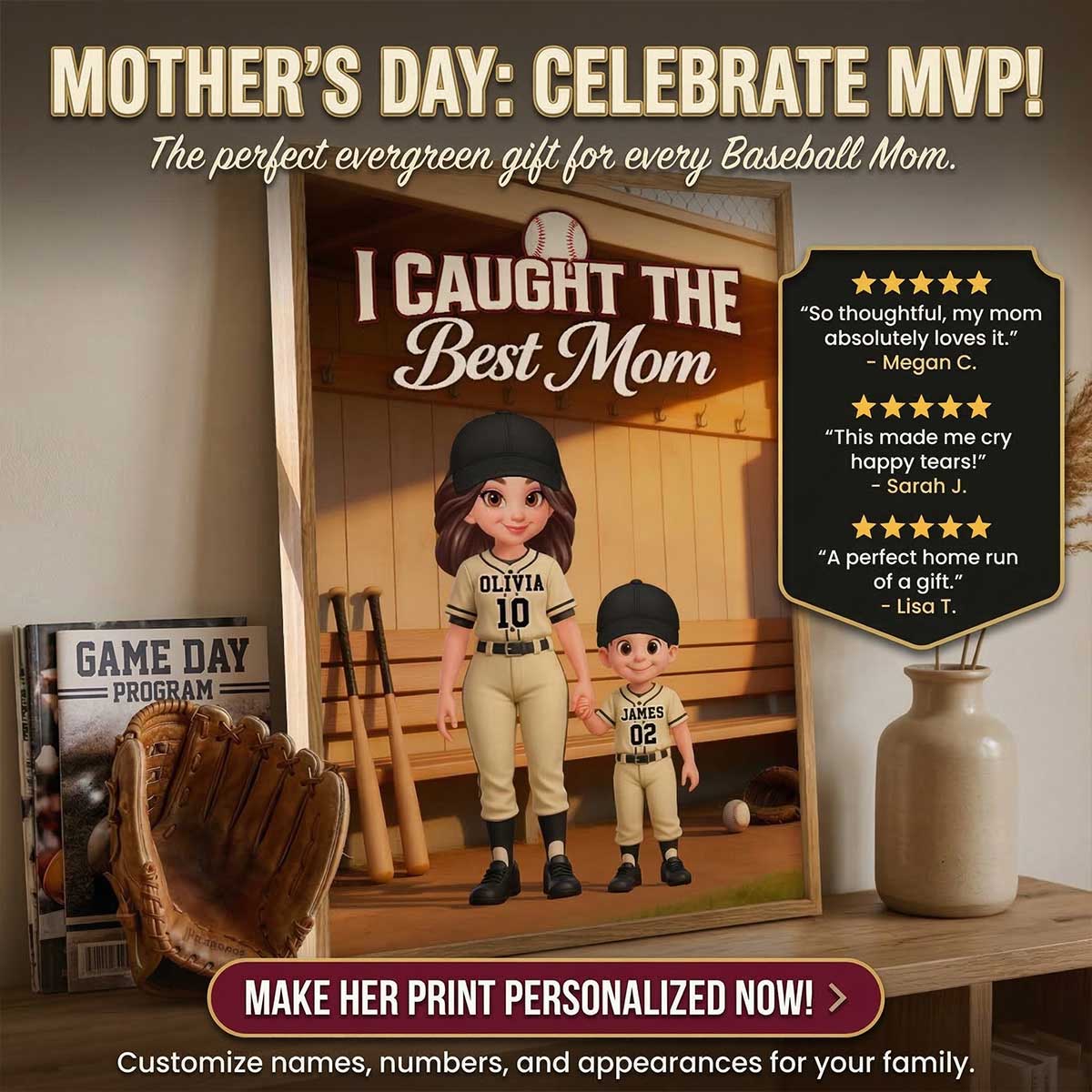 We Caught The Best Mom Baseball Dugout Mom And Kids - Personalized Poster - Mother's Day Gift For Baseball Mom - Image 12