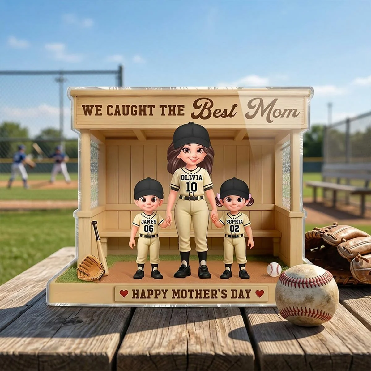 We Caught The Best Mom Baseball Dugout - Personalized Acrylic Block Plaque - Mother's Day Gift For Baseball Mom - Image 5