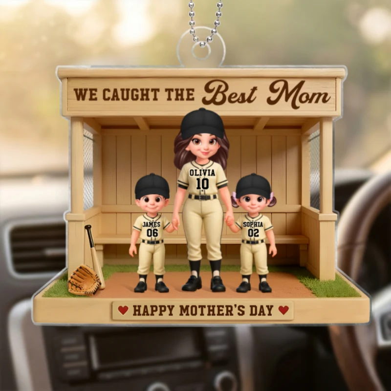 We Caught The Best Mom Baseball Dugout - Personalized Acrylic Car Hanger - Mother's Day Gift For Baseball Mom - Image 11