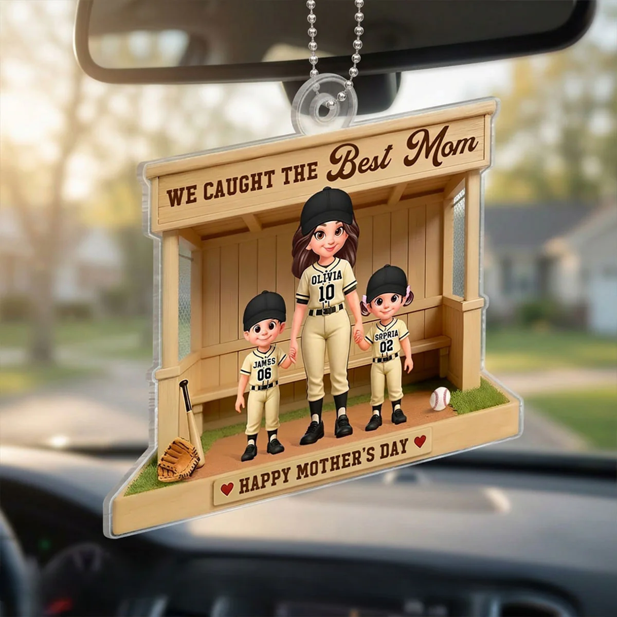We Caught The Best Mom Baseball Dugout - Personalized Acrylic Car Hanger - Mother's Day Gift For Baseball Mom - Image 2