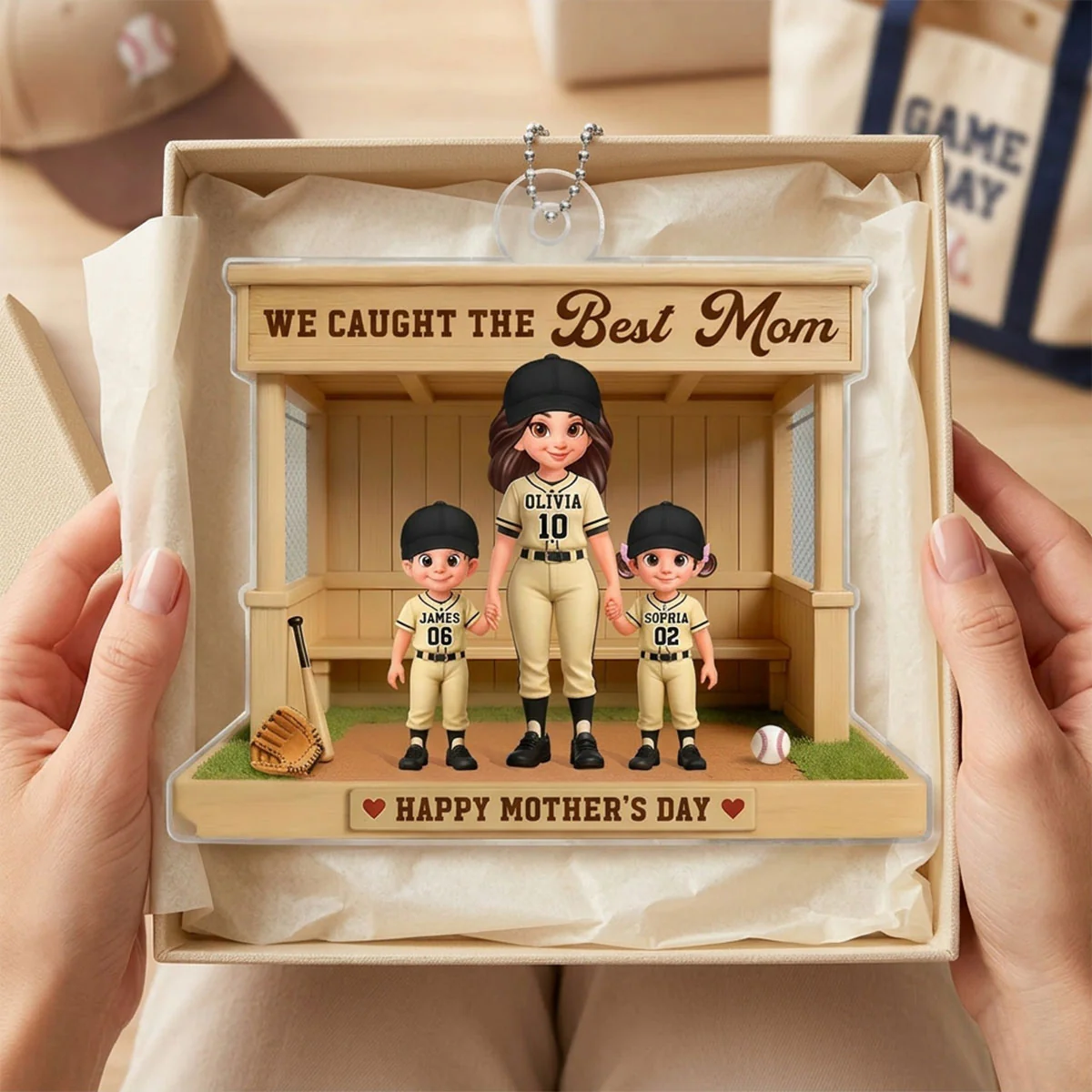 We Caught The Best Mom Baseball Dugout - Personalized Acrylic Car Hanger - Mother's Day Gift For Baseball Mom - Image 3