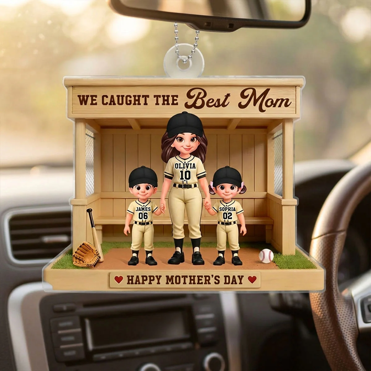We Caught The Best Mom Baseball Dugout - Personalized Acrylic Car Hanger - Mother's Day Gift For Baseball Mom - Image 5