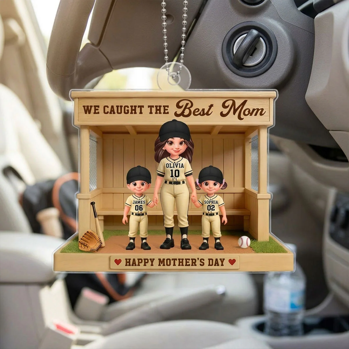 We Caught The Best Mom Baseball Dugout - Personalized Acrylic Car Hanger - Mother's Day Gift For Baseball Mom - Image 7