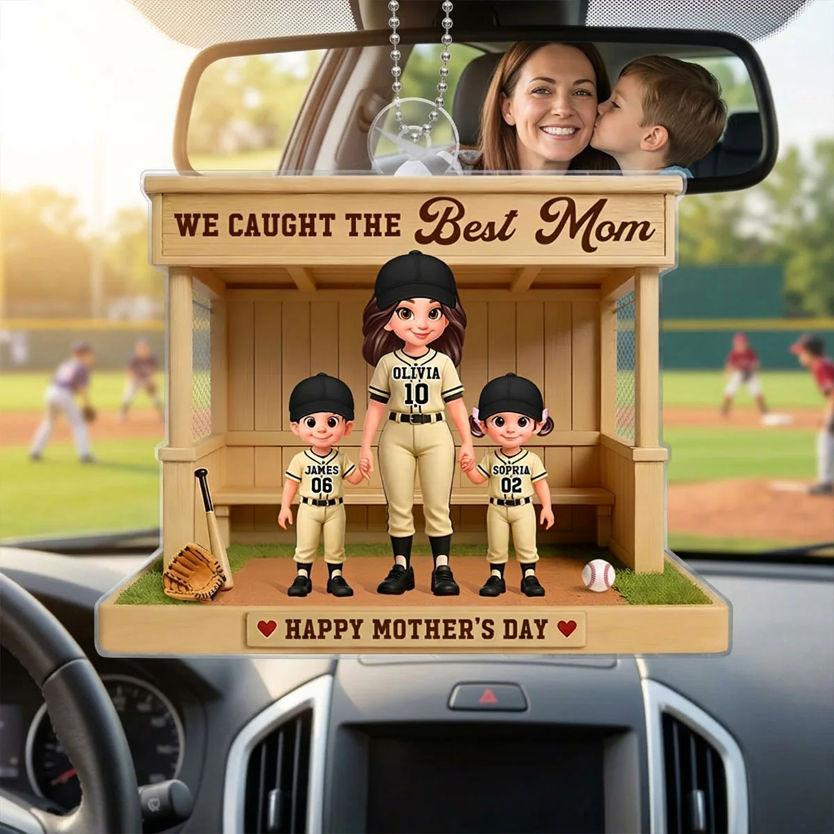 We Caught The Best Mom Baseball Dugout - Personalized Acrylic Car Hanger - Mother's Day Gift For Baseball Mom - Image 8