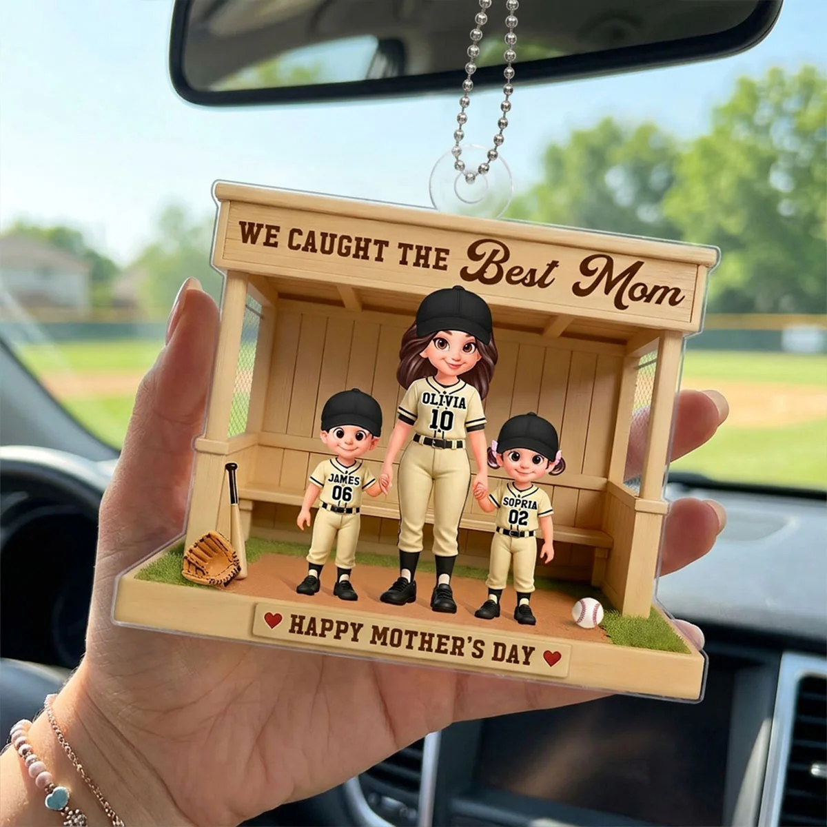 We Caught The Best Mom Baseball Dugout - Personalized Acrylic Car Hanger - Mother's Day Gift For Baseball Mom - Image 9