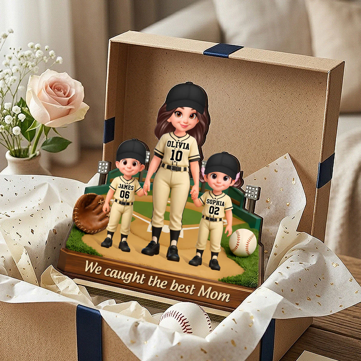 We Caught The Best Mom Baseball Field - Personalized 2-Layered Wooden Plaque - Mother's Day Gift For Baseball Mom - Image 2