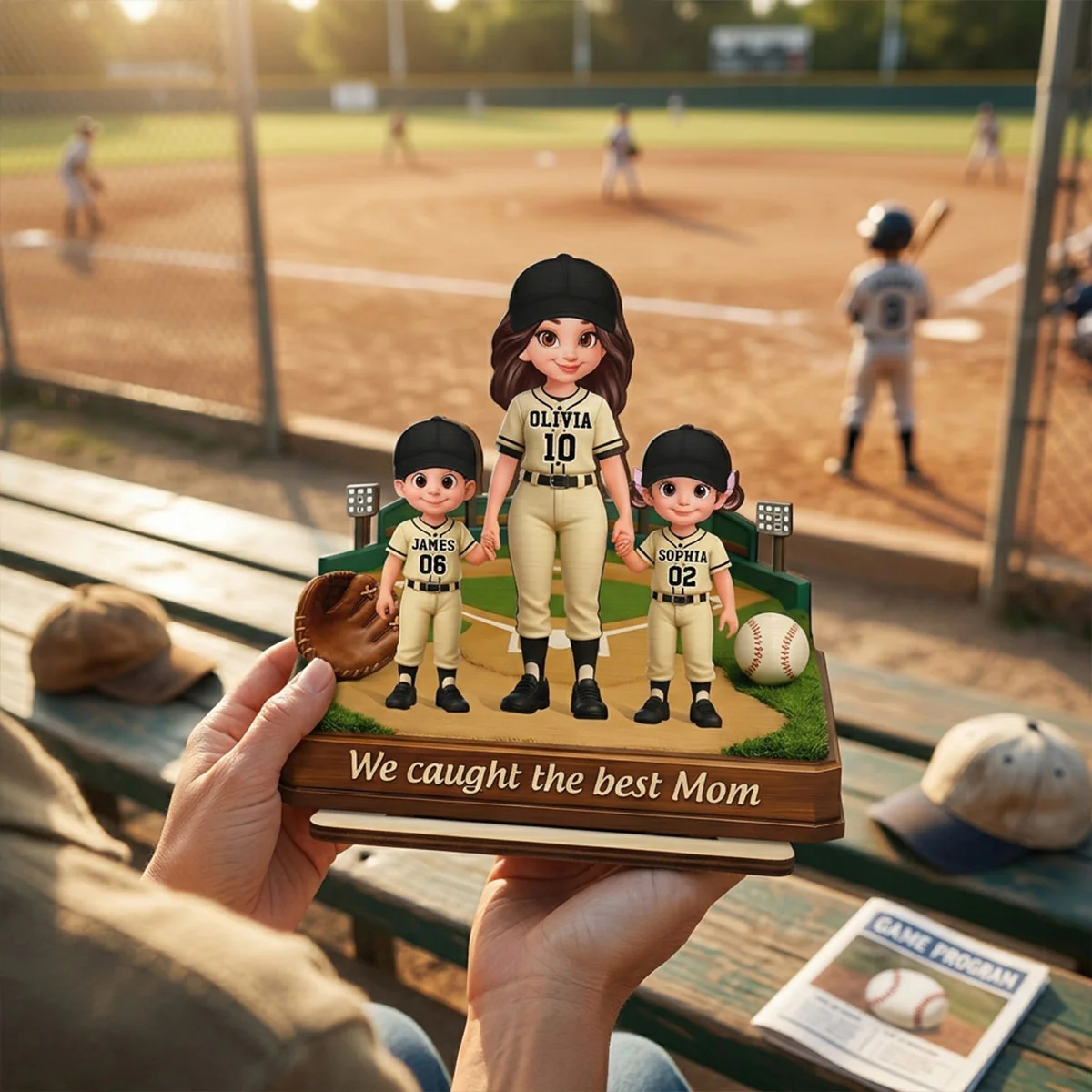 We Caught The Best Mom Baseball Field - Personalized 2-Layered Wooden Plaque - Mother's Day Gift For Baseball Mom - Image 3