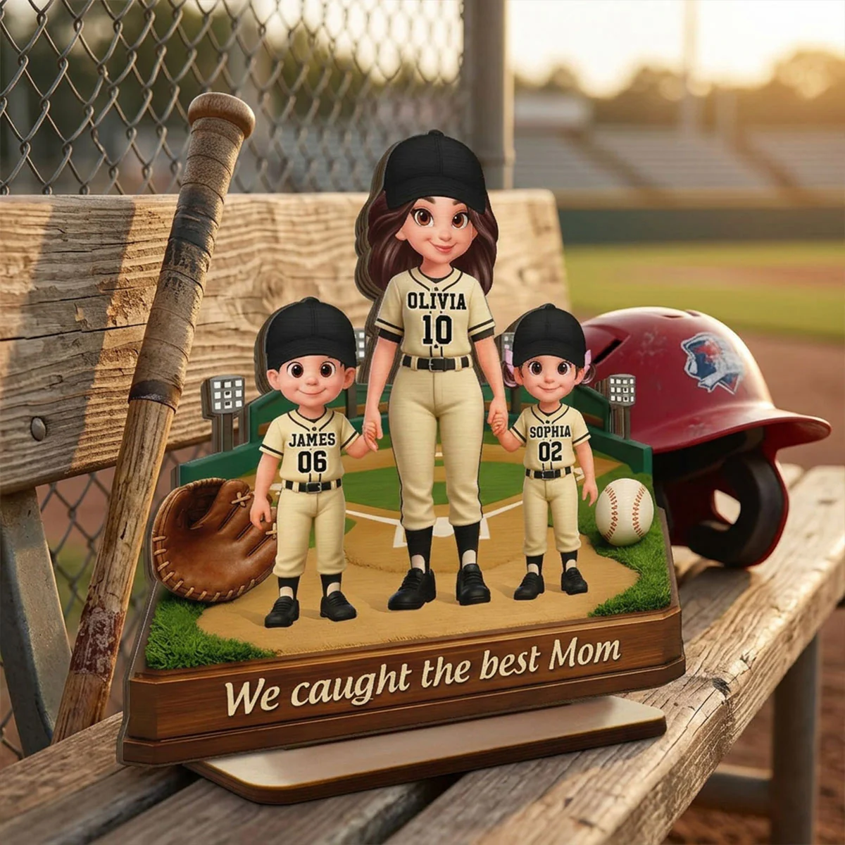 We Caught The Best Mom Baseball Field - Personalized 2-Layered Wooden Plaque - Mother's Day Gift For Baseball Mom - Image 4