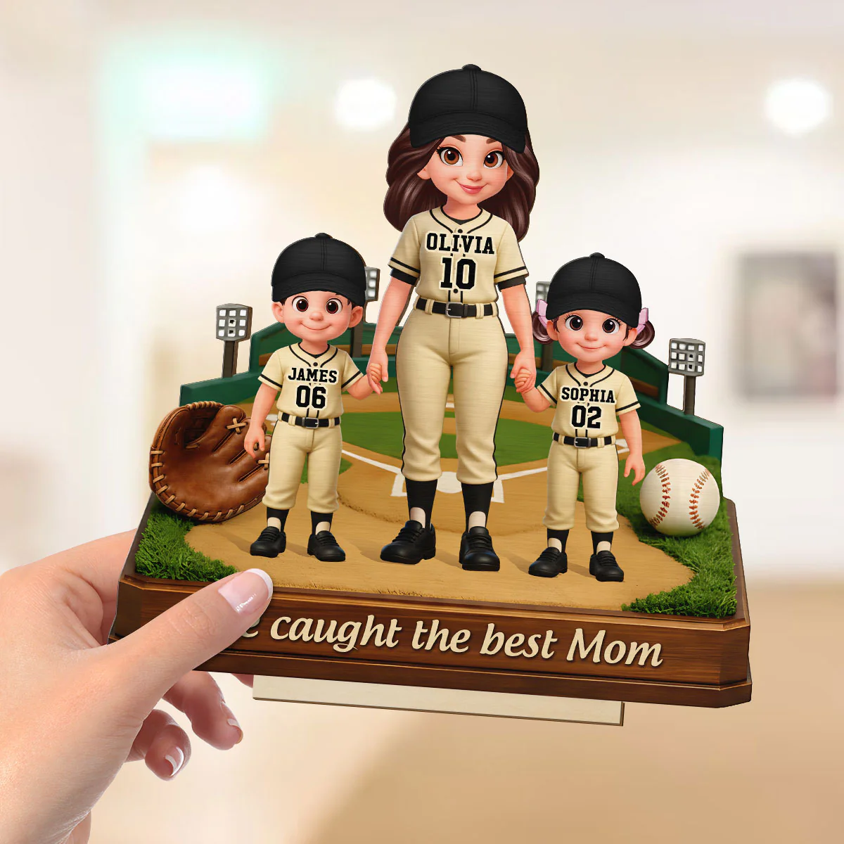We Caught The Best Mom Baseball Field - Personalized 2-Layered Wooden Plaque - Mother's Day Gift For Baseball Mom - Image 5