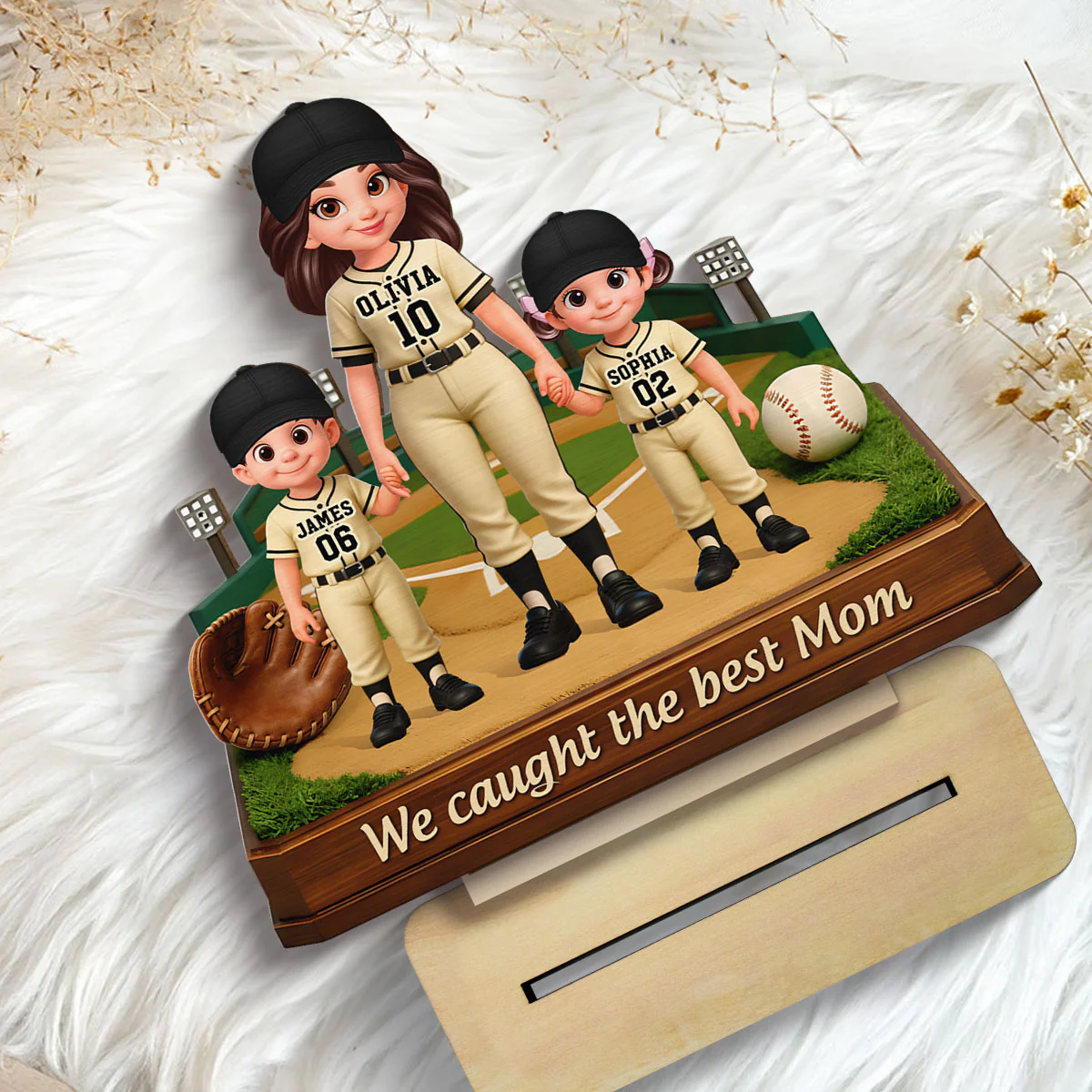We Caught The Best Mom Baseball Field - Personalized 2-Layered Wooden Plaque - Mother's Day Gift For Baseball Mom - Image 6