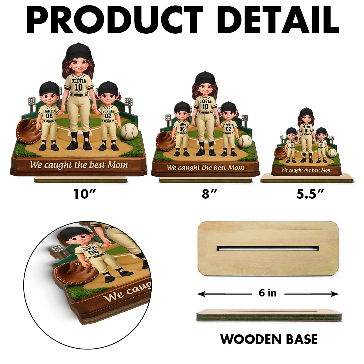 We Caught The Best Mom Baseball Field - Personalized 2-Layered Wooden Plaque - Mother's Day Gift For Baseball Mom - Image 7