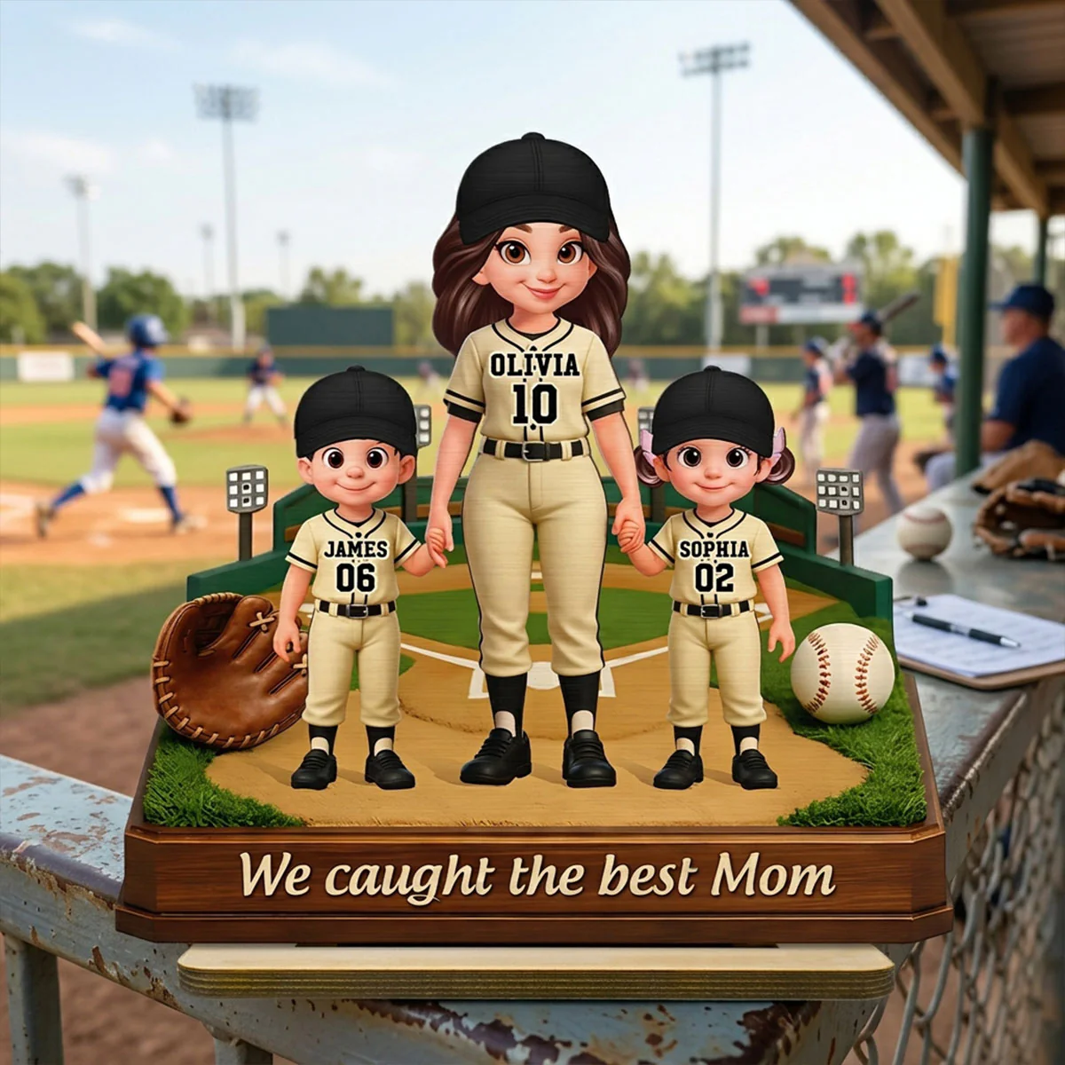 We Caught The Best Mom Baseball Field - Personalized 2-Layered Wooden Plaque - Mother's Day Gift For Baseball Mom - Image 9