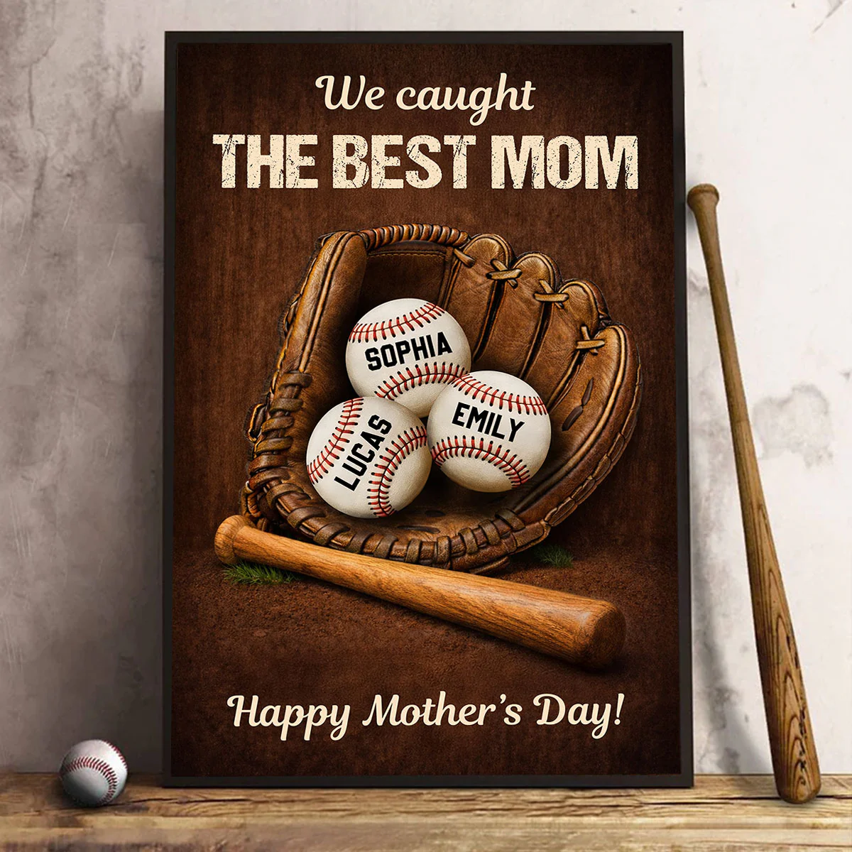 We Caught The Best Mom Baseball Gear- Personalized Poster - Heartfelt Mother's Day Gift for Mom, Wife - Image 2