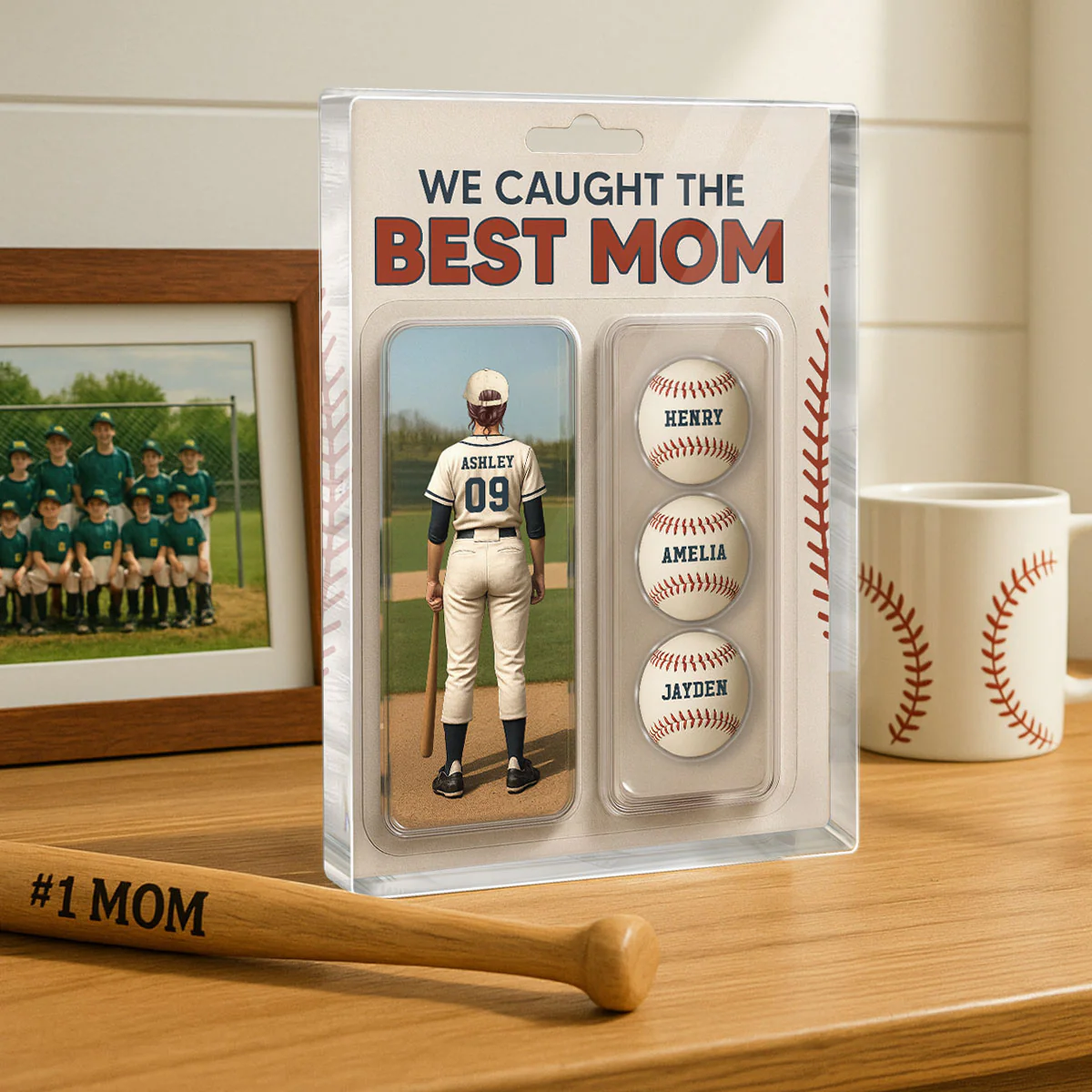 We Caught The Best Mom Baseball Lover Realistic Figure Style Personalized Acrylic Block Plaque - Image 2