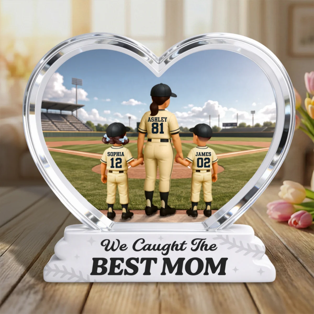 We Caught The Best Mom Baseball Mom & Kids Back View 2D Flat - Personalized Acrylic Block Plaque - Mother's Day Gift For Baseball Mom - Image 9